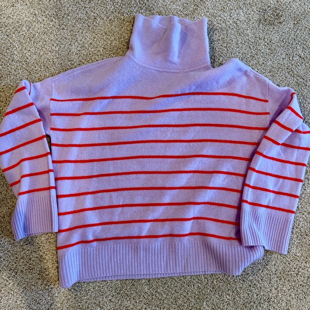 Lilla P Lavender and Red Striped Turtleneck Sweater